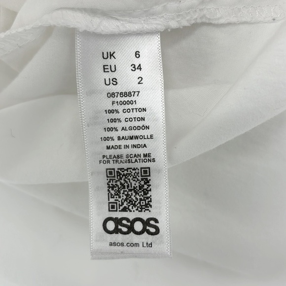 ASOS Design Cotton Mini Shirt Dress White Size 2 - Picture 7 of 13
